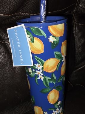 Draper James Blue Lemon Print Tumbler with Straw